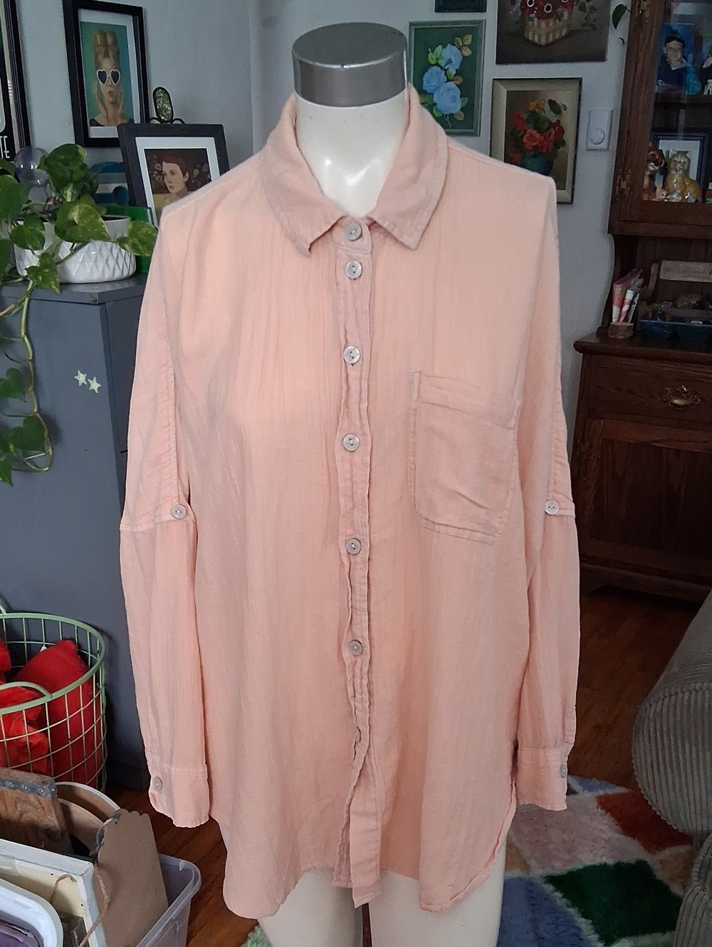 American Eagle Outfitters Peach Button-Down Shirt